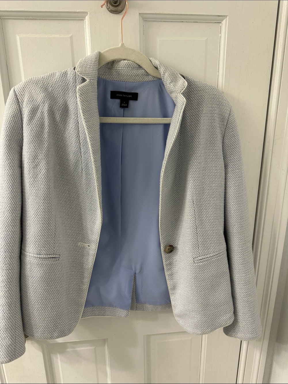 Ann Taylor Light Blue-Grey Textured Women's Blazer